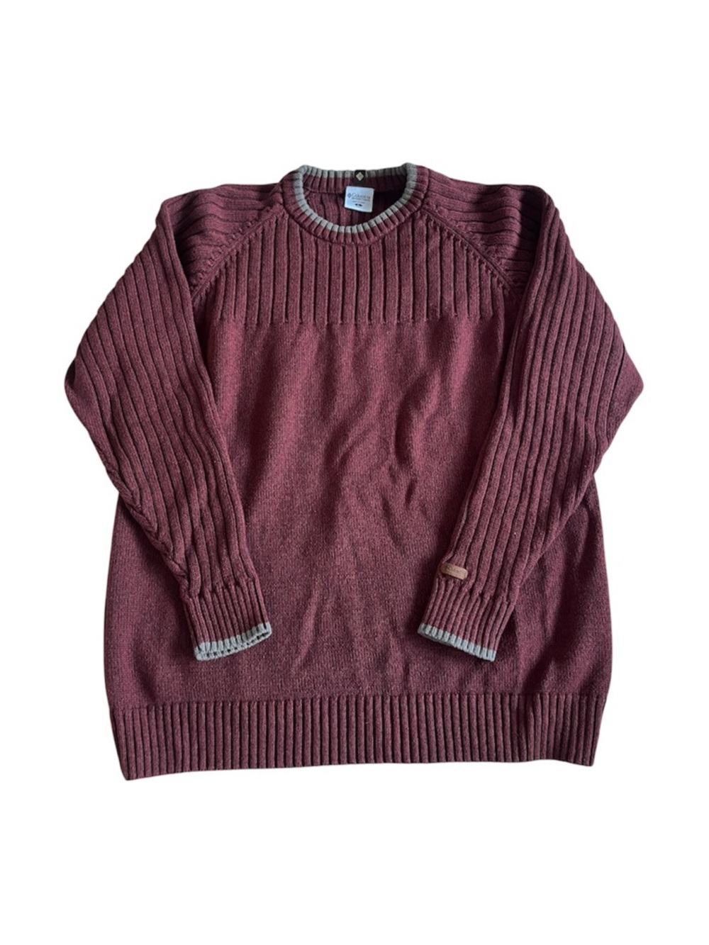 Mens Columbia Ribbed Pullover Crewneck Burgundy Sweater Large